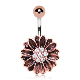 Piercing nombril fleur antique plaqu� or rose
