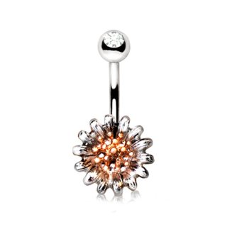 Piercing nombril fleur argent�e � centre cuivr�