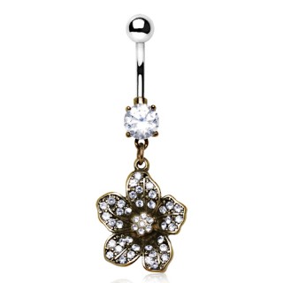 Piercing nombril fleur cuivr�e style antique pav�e de pierres