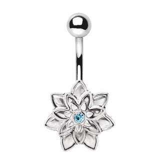 Piercing nombril fleur de lotus � zirconium bleu
