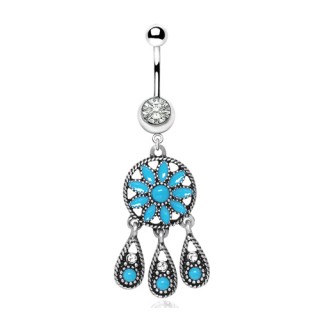 Piercing nombril � fleur de Turquoise style antique