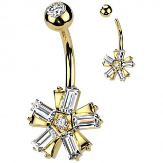 Piercing nombril fleur dor� � p�tales en baguettes
