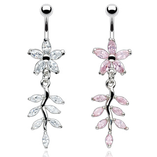 Piercing nombril fleur et feuilles de vigne