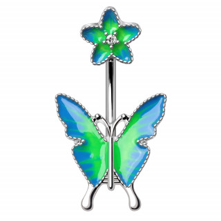 Piercing nombril � fleur et papillon style aquarelle