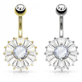 Piercing nombril fleur �tincelante � p�tales strass