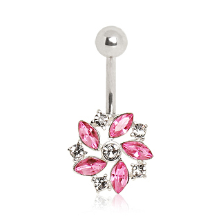 Piercing nombril fleur fantaisie � strass bicolores