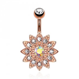Piercing nombril fleur majestueuse plaqu� or rose