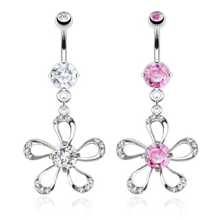 Piercing nombril fleur ondul�e pav�e de pierres