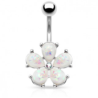 Piercing nombril fleur � p�tales d'opale et strass