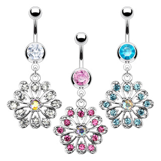 Piercing nombril fleur sertie � 12 p�tales