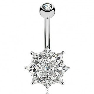 Piercing nombril fleur sertie de pierres en marquises claires