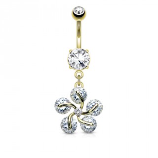 Piercing nombril fleur strass tourbillon - Plaqu� or