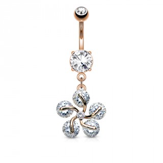 Piercing nombril fleur strass tourbillon - Plaqu� or rose