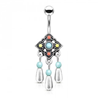Piercing nombril fleur tribale � perles et pendants