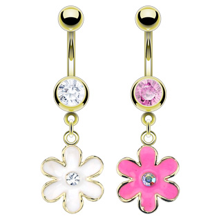 Piercing nombril fleur unie � coutours dor�s