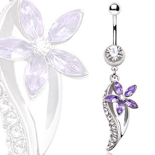 Piercing nombril fleur violette � feuille claire