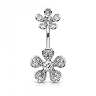 Piercing nombril fleurs � p�tales pav�s de strass