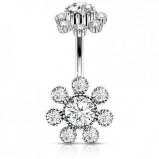 Piercing nombril fleurs scintillantes strass - Clair