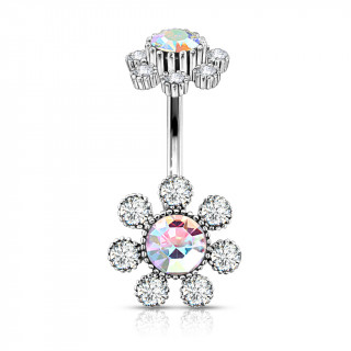Piercing nombril fleurs scintillantes strass - Clair et Aurore Bor�ale