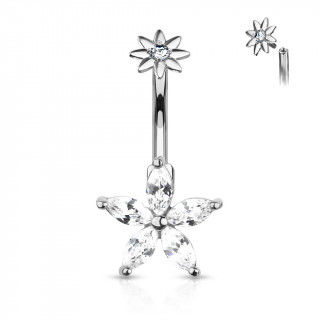 Piercing nombril � fleurs zirconiums (filetage interne)