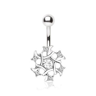 Piercing nombril flocon de neige � strass clairs
