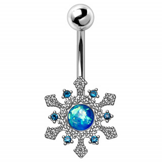 Piercing nombril flocon de neige � opale bleue