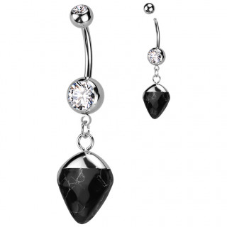 Piercing nombril � fragment d'agate noire en pendentif