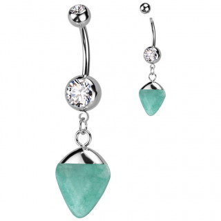 Piercing nombril � fragment de jade vert en pendentif