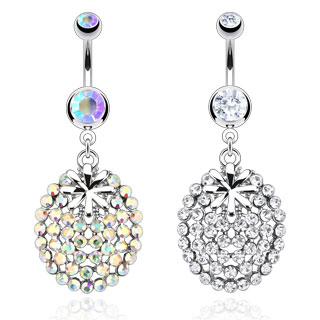 Piercing nombril fruit abstrait pav� de pierres