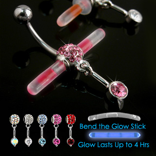 Piercing nombril Glowstick pav� de pierres
