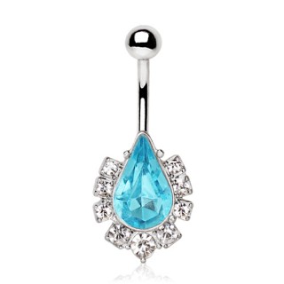 Piercing nombril goutte bleu lagon � strass