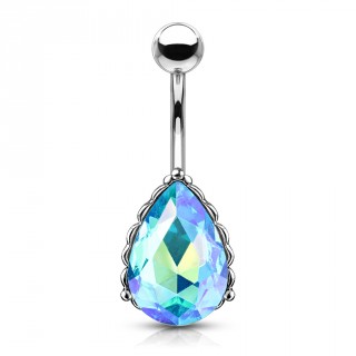 Piercing nombril � goutte de cristal facett�e - Bleu aqua