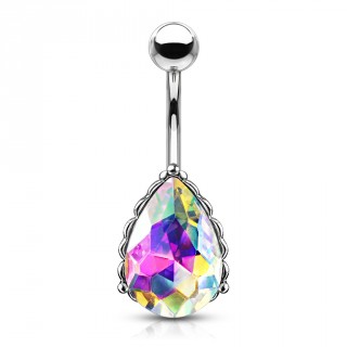 Piercing nombril � goutte de cristal facett�e - Clair