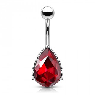 Piercing nombril � goutte de cristal facett�e - Rouge