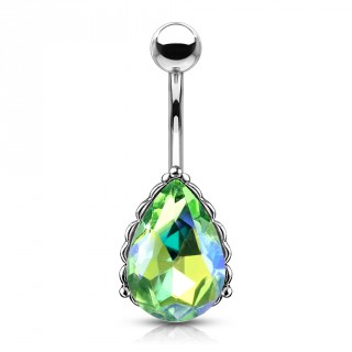 Piercing nombril � goutte de cristal facett�e - Vert