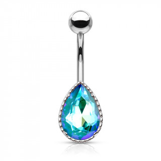 Piercing nombril � goutte de cristal nuanc� - Bleu aqua