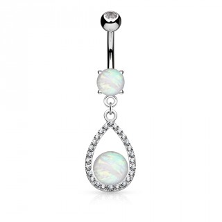 Piercing nombril goutte de strass et Opales