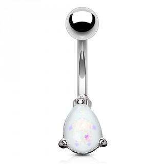 Piercing nombril � goutte d'opale blanche