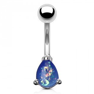 Piercing nombril � goutte d'opale bleue