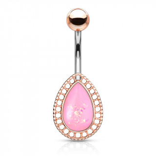 Piercing nombril goutte opale � contours cuivr�s - Rose