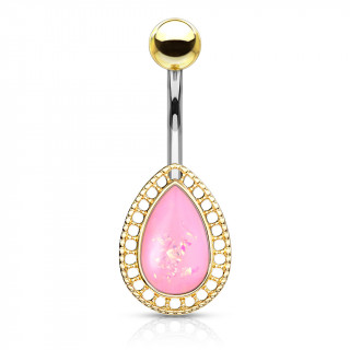 Piercing nombril goutte opale � contours dor�s - Rose