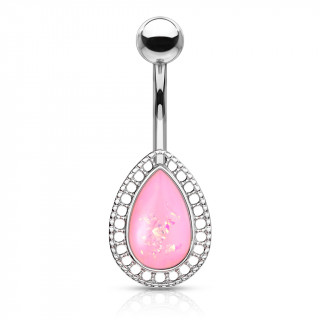 Piercing nombril goutte opale � contours gris - Rose