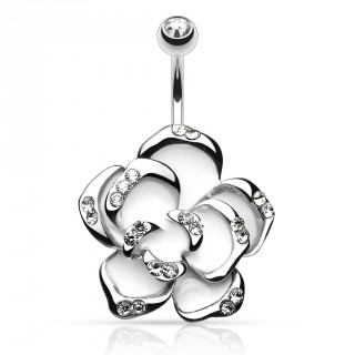 Piercing nombril � grande fleur aux p�tales bord�s de strass