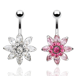 Piercing nombril grandes fleur sertie et pav�e