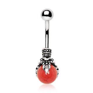 Piercing nombril � griffe de dragon et sph�re rouge
