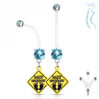 Piercing nombril grossesse b�b� � bord et empreintes de pieds - Bleu aqua