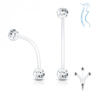 Piercing nombril grossesse � boules paillett�es - Blanc