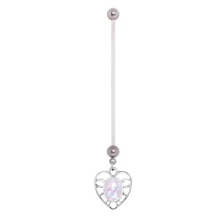 Piercing nombril grossesse � coeur serti d'une opale ovale