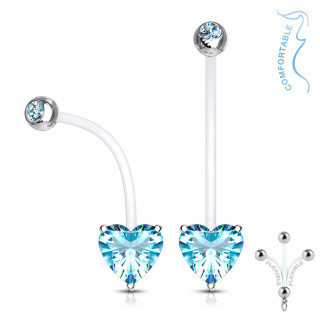 Piercing nombril grossesse � embout coeur strass - Bleu aqua