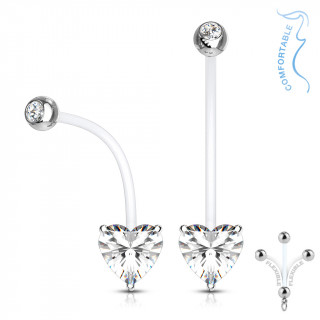 Piercing nombril grossesse � embout coeur strass - Clair